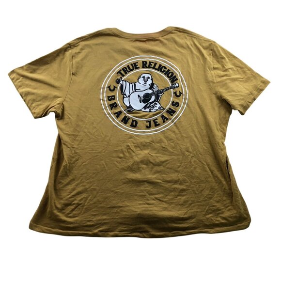 True Religion Mens T-Shirt Size 2XL Short Sleeve Yellow Graphic Tee Casual Crew - Picture 2 of 9